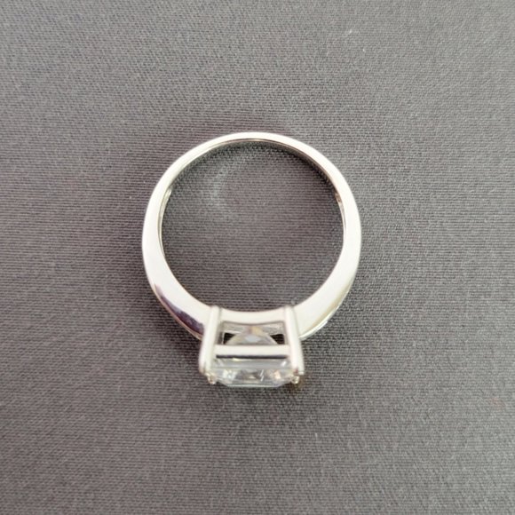 Sparkling Silver 4ct Princess Cut w/ Round Side Stones CZ Engagement Ring, Sz 9 - Picture 11 of 14